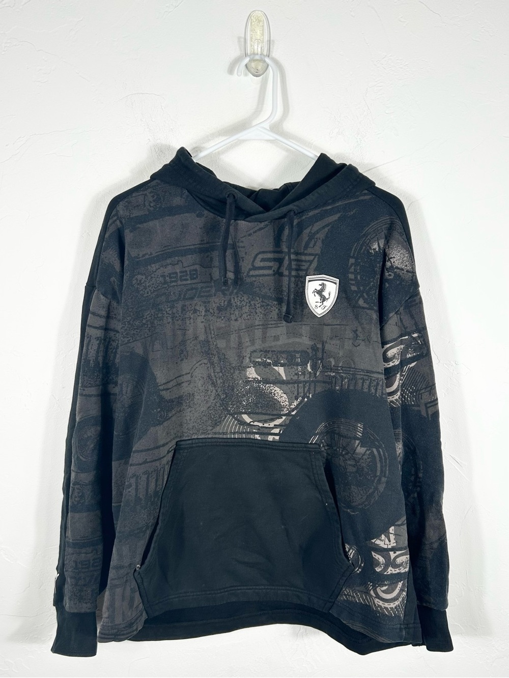 👁️ Puma Scuderia Ferrari Hoodie Medium Black All Over Print Race Car Graphic